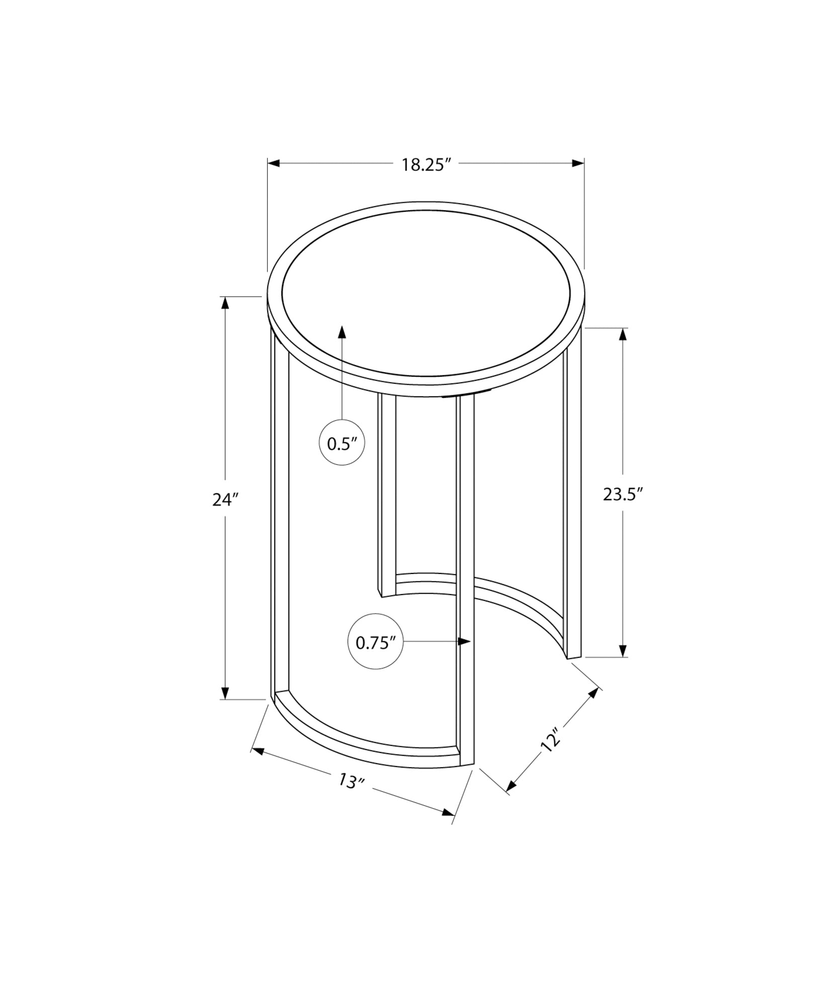 Monarch Specialties I 2206 Table D'appoint, Côté, Rond, Bout, Table De Nuit, Lampe, Salon, Chambre À Coucher, Métal, Stratifié, Gris, Noir, Contemporain, Moderne - Simple Boutique