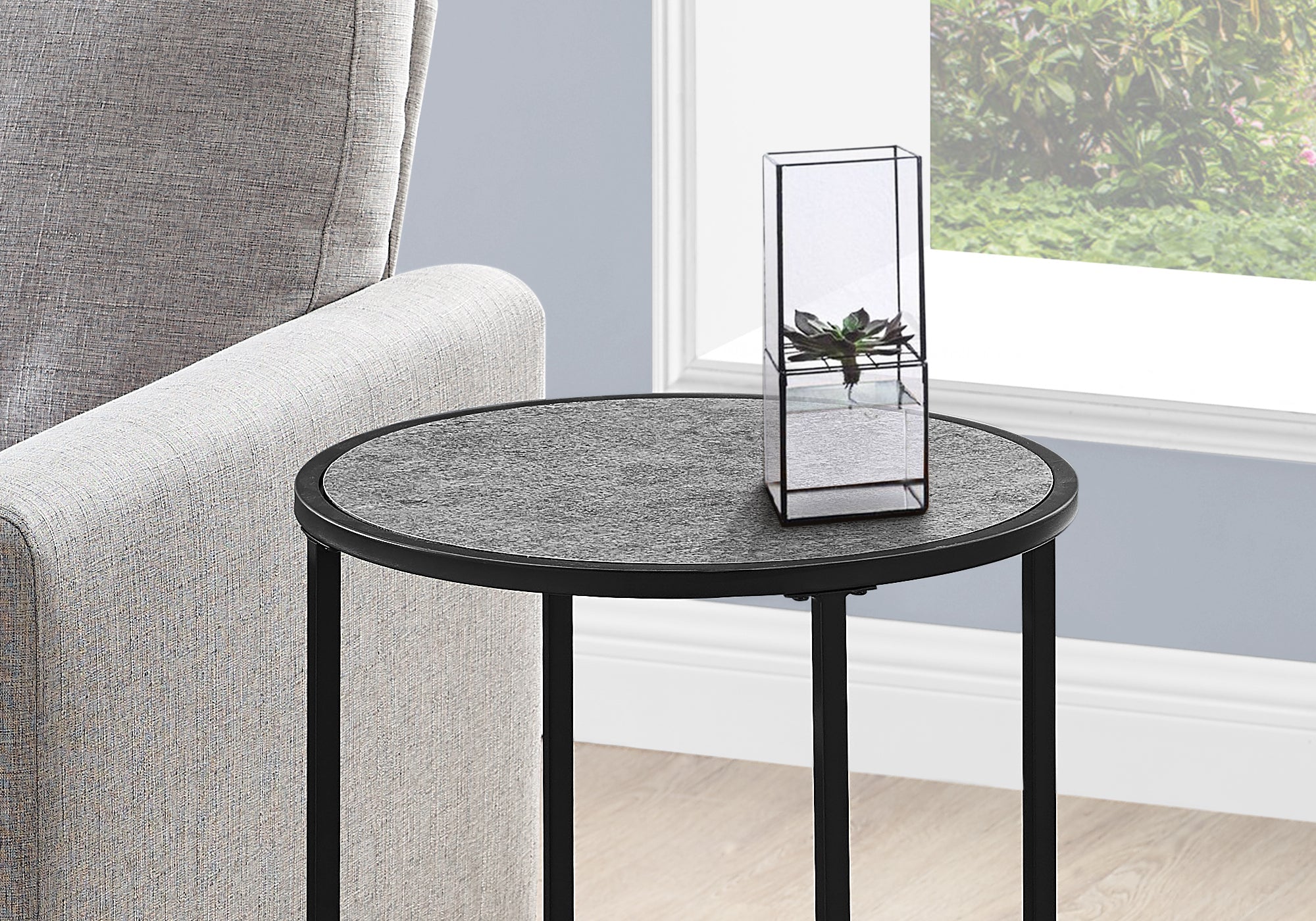 Monarch Specialties I 2206 Table D'appoint, Côté, Rond, Bout, Table De Nuit, Lampe, Salon, Chambre À Coucher, Métal, Stratifié, Gris, Noir, Contemporain, Moderne - Simple Boutique