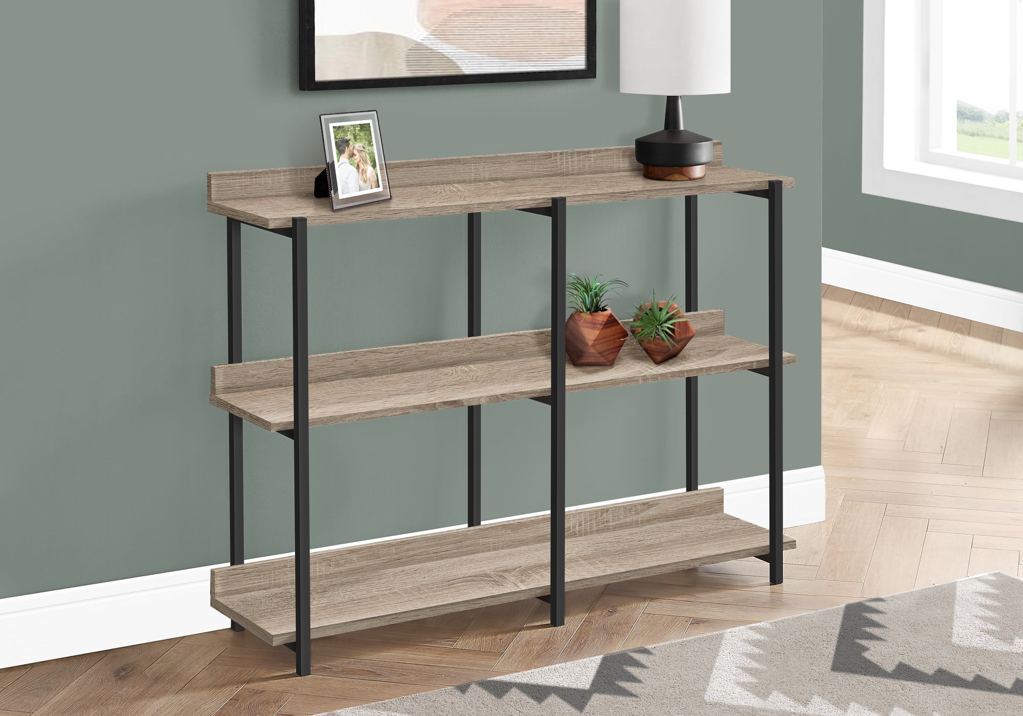 Monarch Specialties I 2218 Table D'appoint, Console, Entrée, Étroit, Sofa, Salon, Chambre À Coucher, Métal, Stratifié, Brun, Noir, Contemporain, Moderne - Simple Boutique