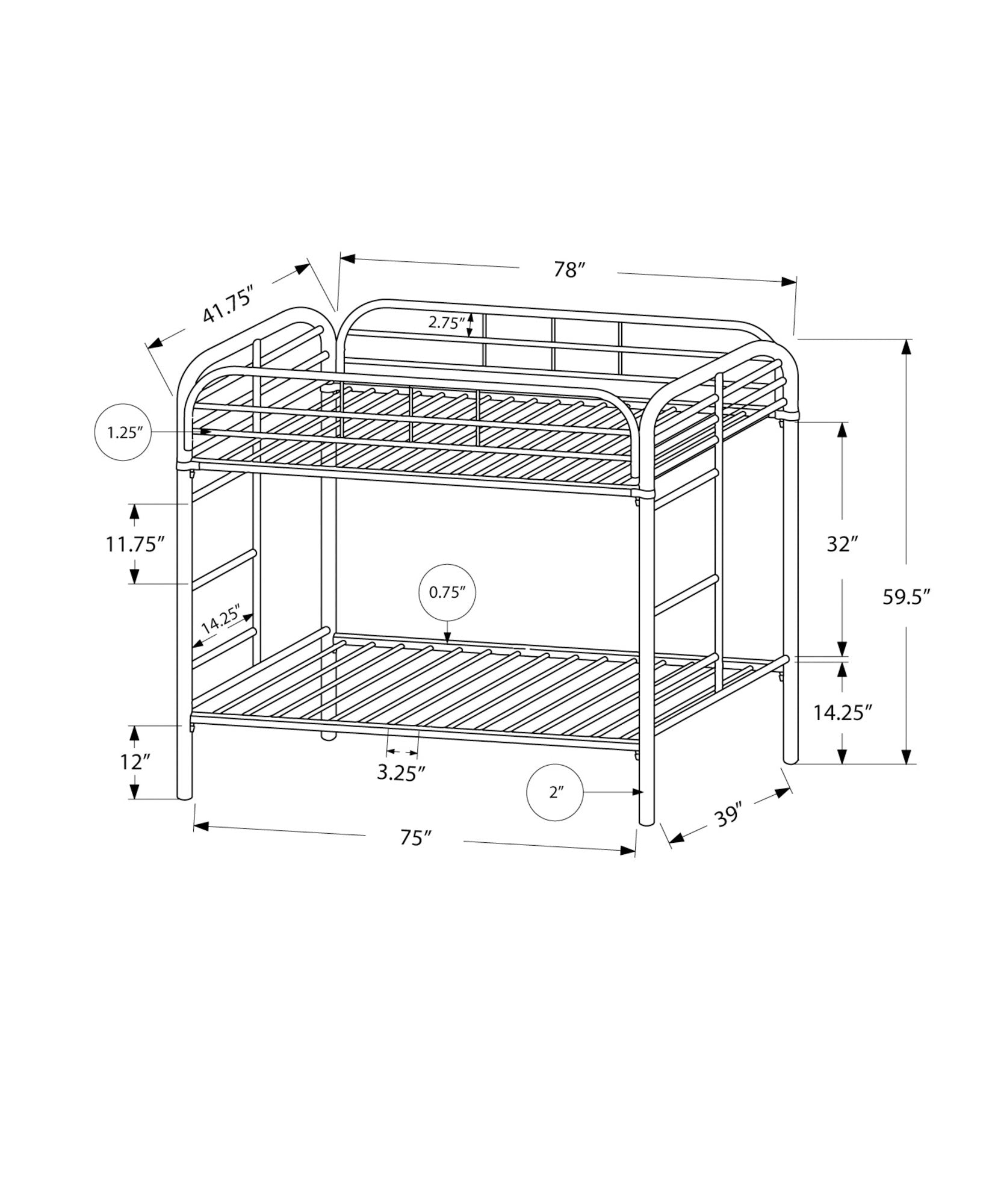 Monarch Specialties I 2230S Lit Superpose Simple Métal Argente - Simple Boutique