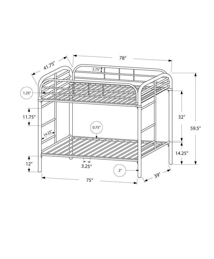 Monarch Specialties I 2230S Lit Superpose Simple Métal Argente - Simple Boutique