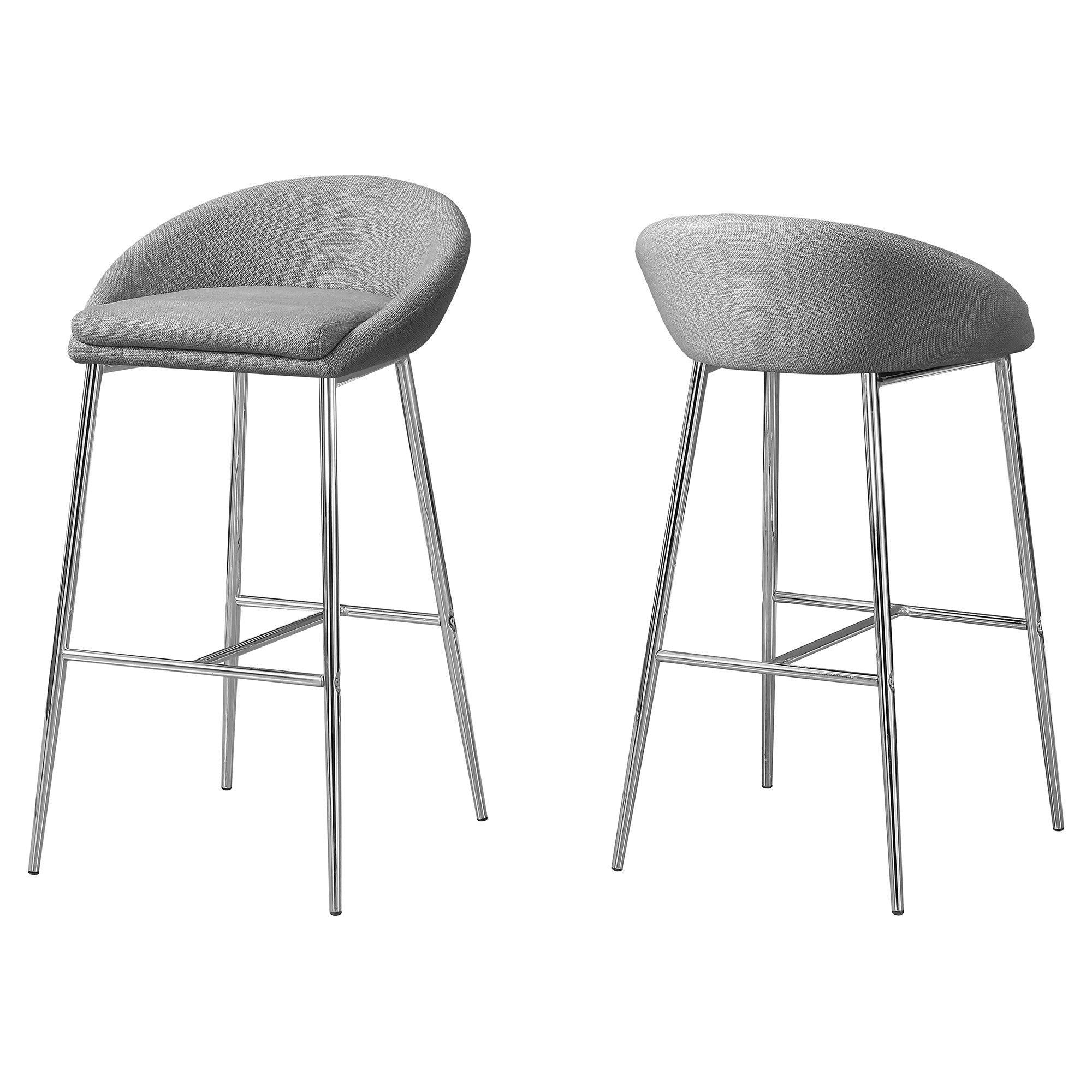 Monarch Specialties I 2299 Tabouret De Bar, Lot De 2, Hauteur Bar, Métal, En Tissu, Gris, Chrome, Contemporain, Moderne - Simple Boutique