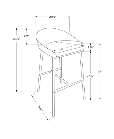 Monarch Specialties I 2299 Tabouret De Bar, Lot De 2, Hauteur Bar, Métal, En Tissu, Gris, Chrome, Contemporain, Moderne