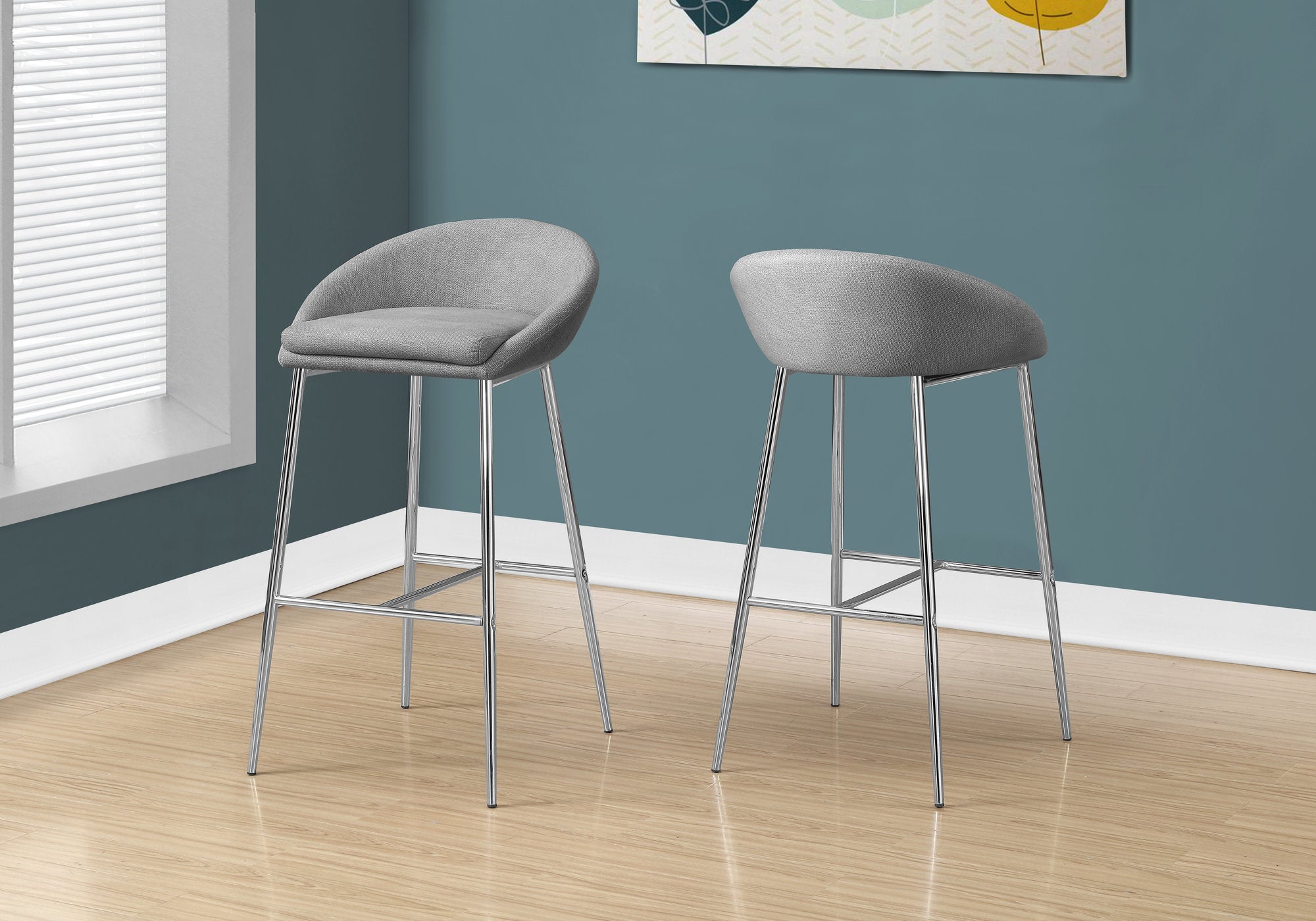 Monarch Specialties I 2299 Tabouret De Bar, Lot De 2, Hauteur Bar, Métal, En Tissu, Gris, Chrome, Contemporain, Moderne - Simple Boutique