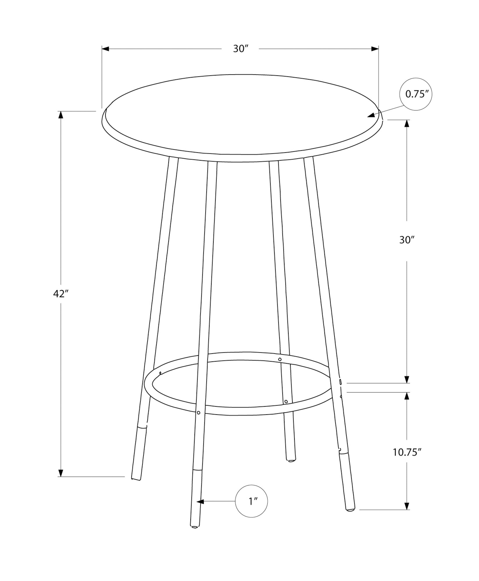 Monarch Specialties I 2310 Bar Maison, Table De Bar, Hauteur Bar, Pub, 30" Rond, Petit, Cuisine, Métal, Stratifié, D'aspect Marbre Brun, Contemporain, Moderne - Simple Boutique