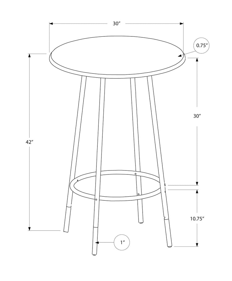 Monarch Specialties I 2310 Bar Maison, Table De Bar, Hauteur Bar, Pub, 30" Rond, Petit, Cuisine, Métal, Stratifié, D'aspect Marbre Brun, Contemporain, Moderne - Simple Boutique