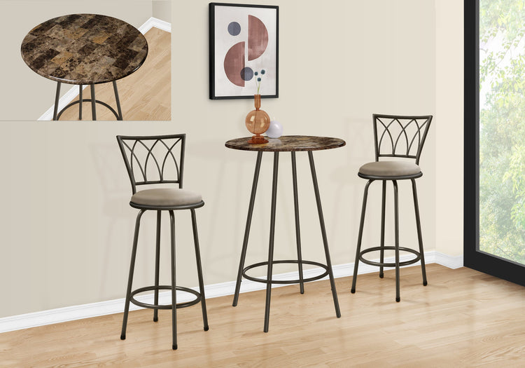 Monarch Specialties I 2310 Bar Maison, Table De Bar, Hauteur Bar, Pub, 30" Rond, Petit, Cuisine, Métal, Stratifié, D'aspect Marbre Brun, Contemporain, Moderne - Simple Boutique