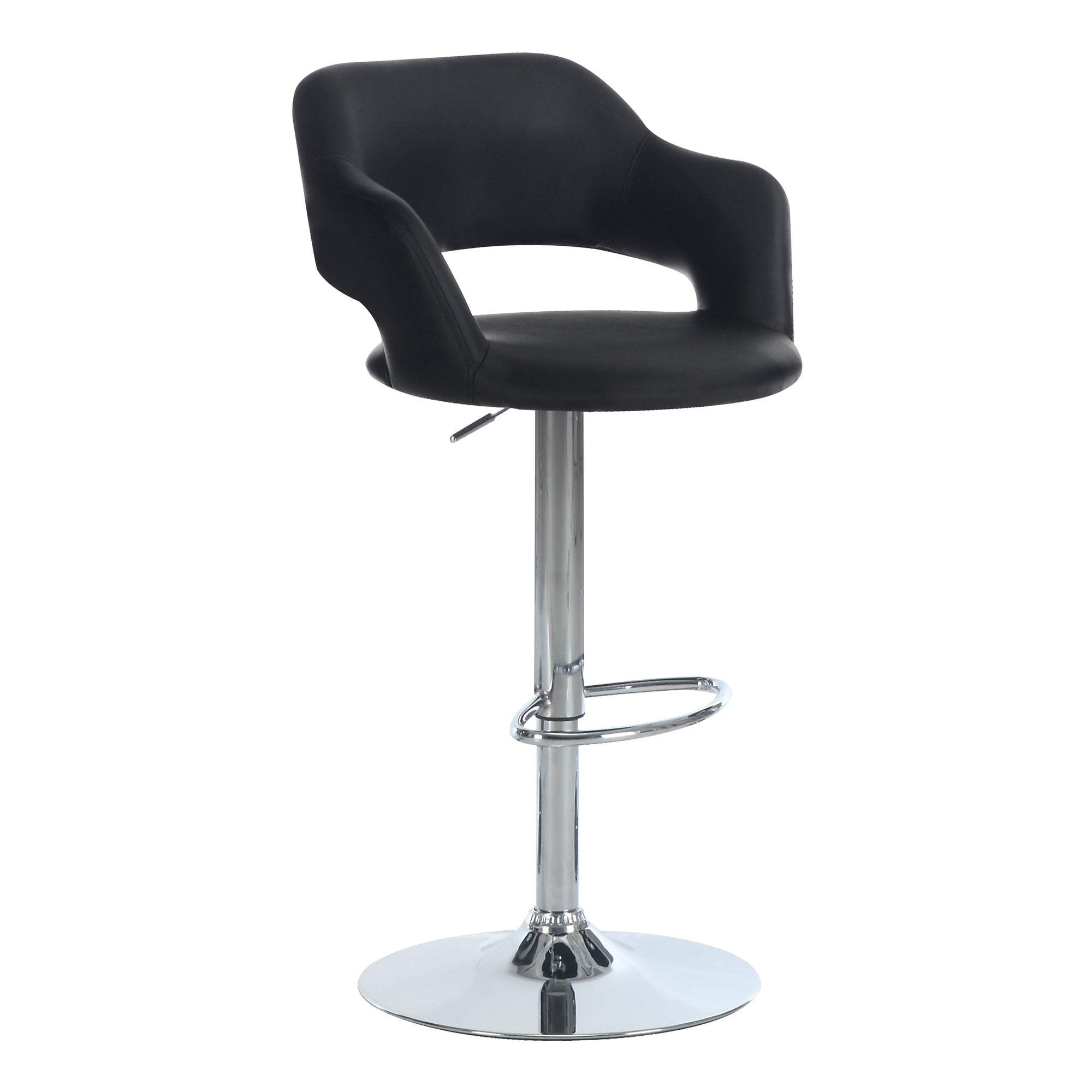 Monarch Specialties I 2357 Tabouret De Bar, Pivotant, Hauteur Bar, Ajustable, Métal, Pu D'aspect Cuir, Noir, Chrome, Contemporain, Moderne - Simple Boutique