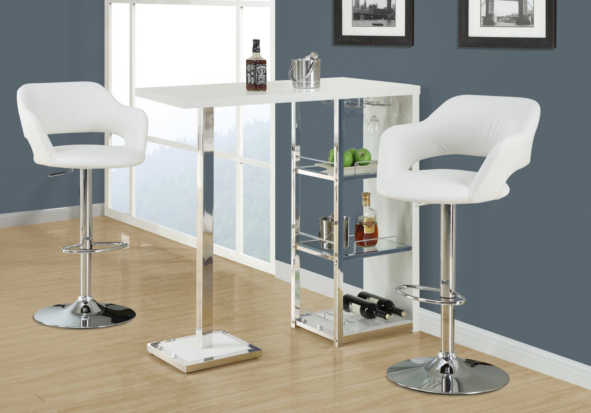 Monarch Specialties I 2358 Tabouret De Bar, Pivotant, Hauteur Bar, Ajustable, Métal, Pu D'aspect Cuir, Blanc, Chrome, Contemporain, Moderne - Simple Boutique