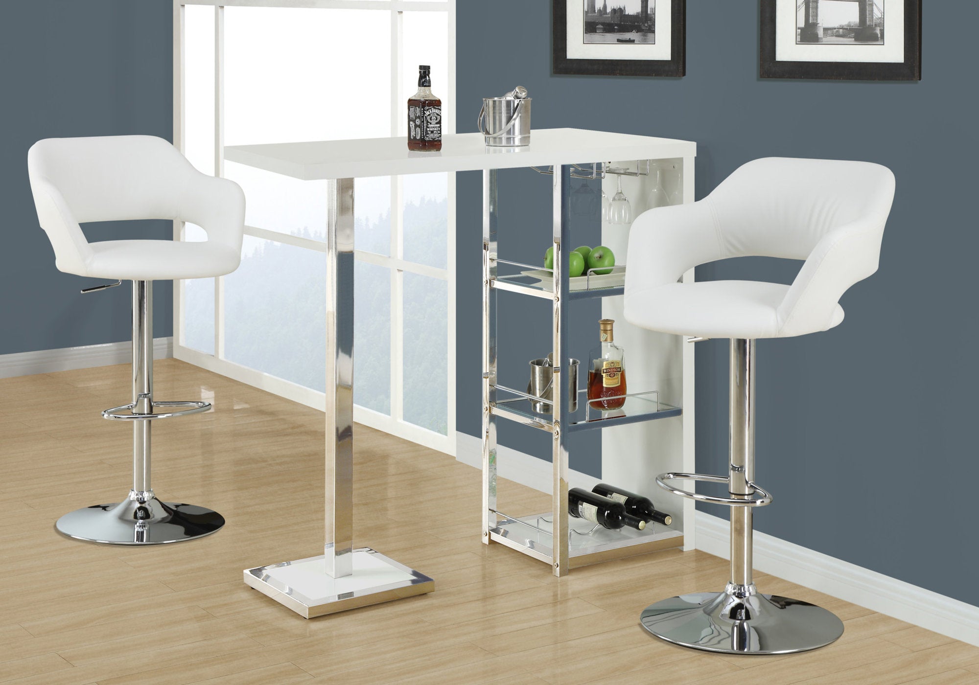 Monarch Specialties I 2358 Tabouret De Bar, Pivotant, Hauteur Bar, Ajustable, Métal, Pu D'aspect Cuir, Blanc, Chrome, Contemporain, Moderne - Simple Boutique