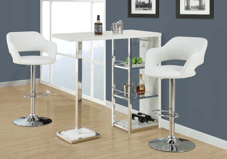 Monarch Specialties I 2358 Tabouret De Bar, Pivotant, Hauteur Bar, Ajustable, Métal, Pu D'aspect Cuir, Blanc, Chrome, Contemporain, Moderne - Simple Boutique