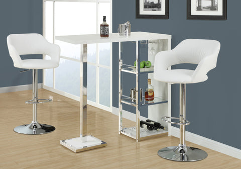 Monarch Specialties I 2358 Tabouret De Bar, Pivotant, Hauteur Bar, Ajustable, Métal, Pu D'aspect Cuir, Blanc, Chrome, Contemporain, Moderne