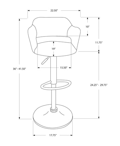 Monarch Specialties I 2358 Tabouret De Bar, Pivotant, Hauteur Bar, Ajustable, Métal, Pu D'aspect Cuir, Blanc, Chrome, Contemporain, Moderne