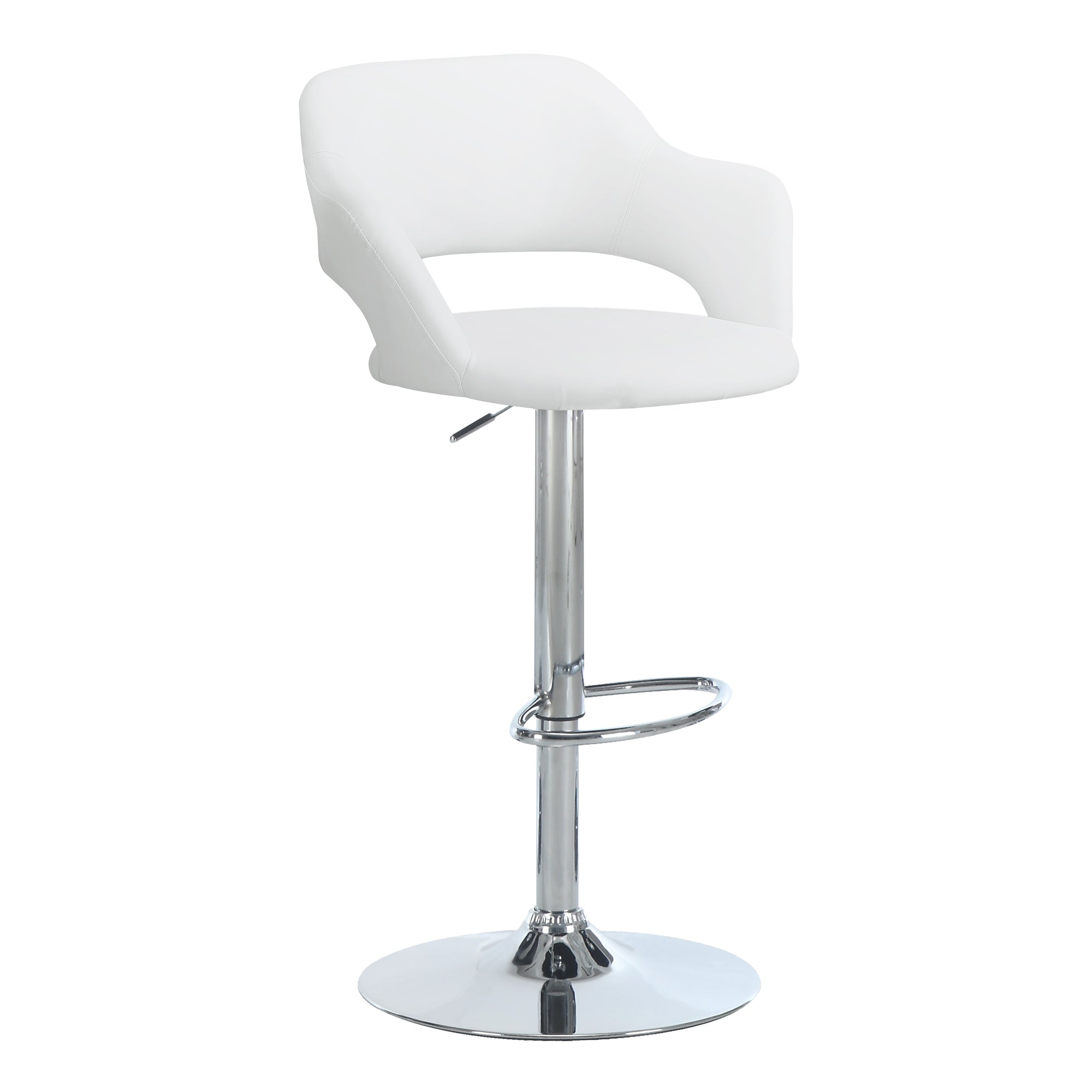 Monarch Specialties I 2358 Tabouret De Bar, Pivotant, Hauteur Bar, Ajustable, Métal, Pu D'aspect Cuir, Blanc, Chrome, Contemporain, Moderne - Simple Boutique
