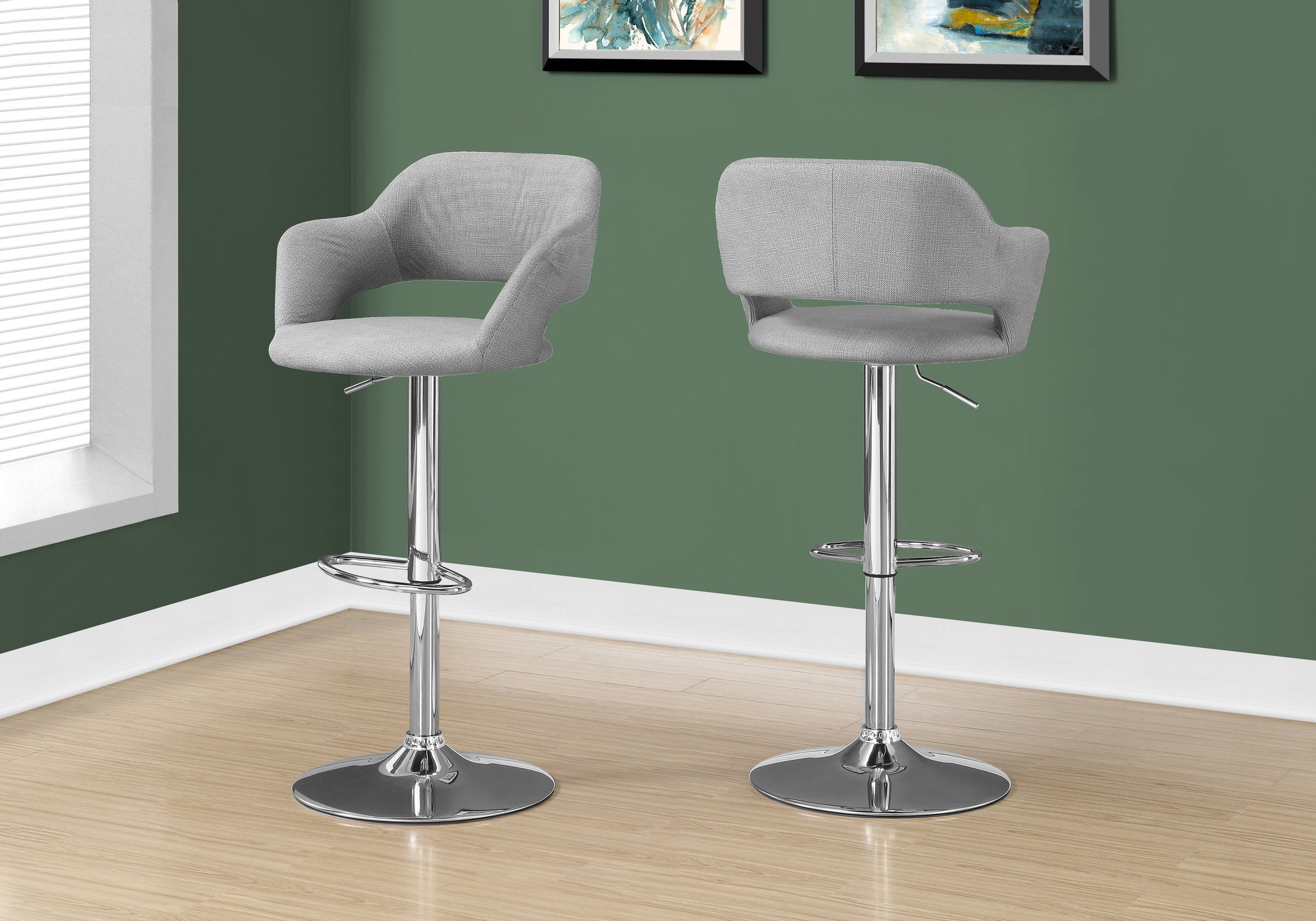 Monarch Specialties I 2363 Tabouret De Bar, Pivotant, Hauteur Bar, Ajustable, Métal, En Tissu, Gris, Chrome, Contemporain, Moderne - Simple Boutique