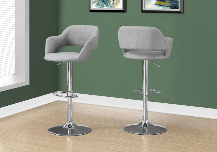 Monarch Specialties I 2363 Tabouret De Bar, Pivotant, Hauteur Bar, Ajustable, Métal, En Tissu, Gris, Chrome, Contemporain, Moderne - Simple Boutique