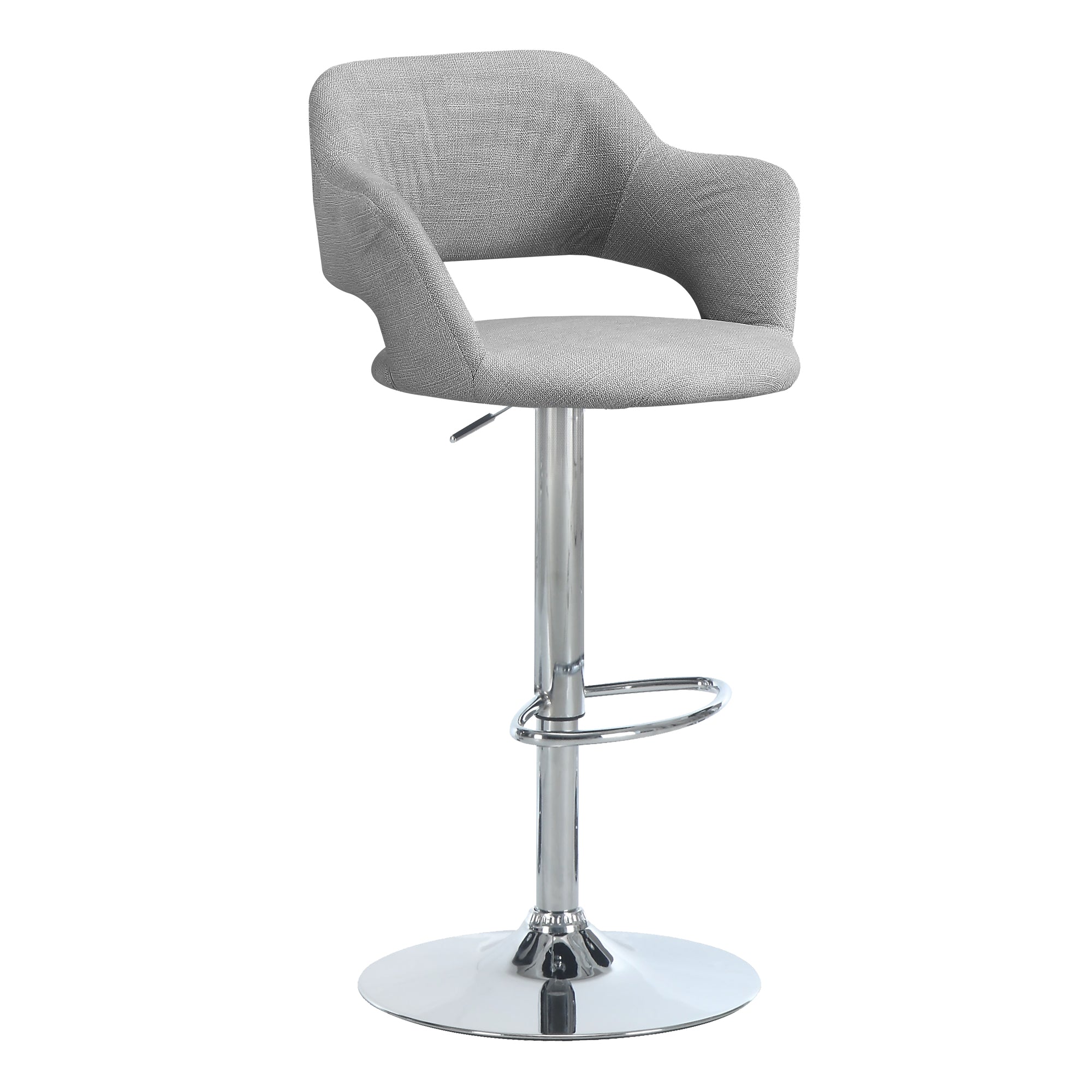 Monarch Specialties I 2363 Tabouret De Bar, Pivotant, Hauteur Bar, Ajustable, Métal, En Tissu, Gris, Chrome, Contemporain, Moderne - Simple Boutique