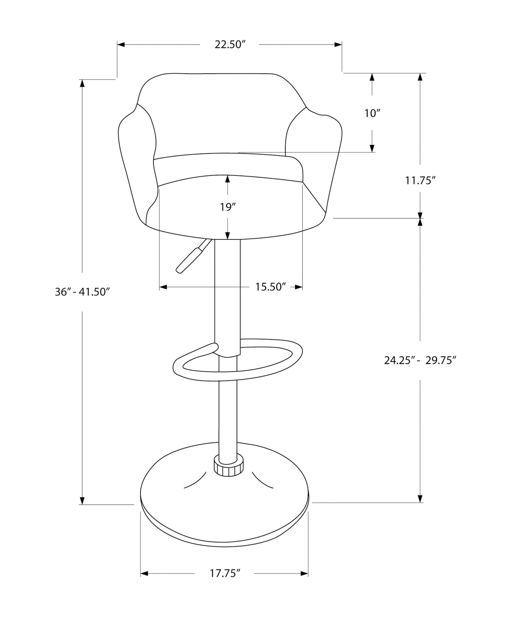 Monarch Specialties I 2364 Tabouret De Bar, Pivotant, Hauteur Bar, Ajustable, Métal, Pu D'aspect Cuir, Gris, Chrome, Contemporain, Moderne - Simple Boutique