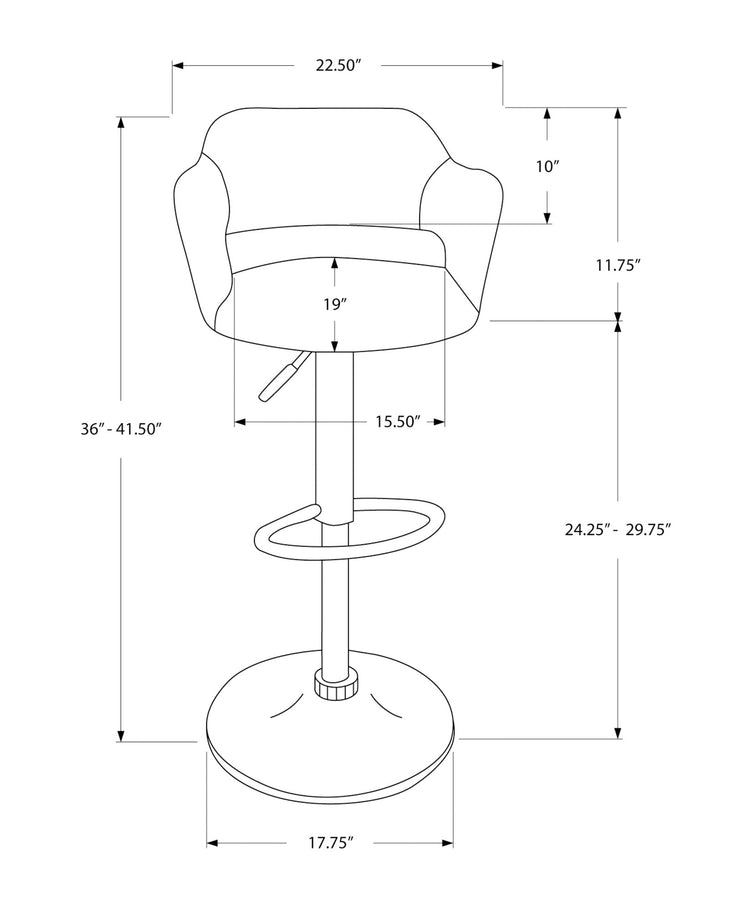 Monarch Specialties I 2364 Tabouret De Bar, Pivotant, Hauteur Bar, Ajustable, Métal, Pu D'aspect Cuir, Gris, Chrome, Contemporain, Moderne - Simple Boutique