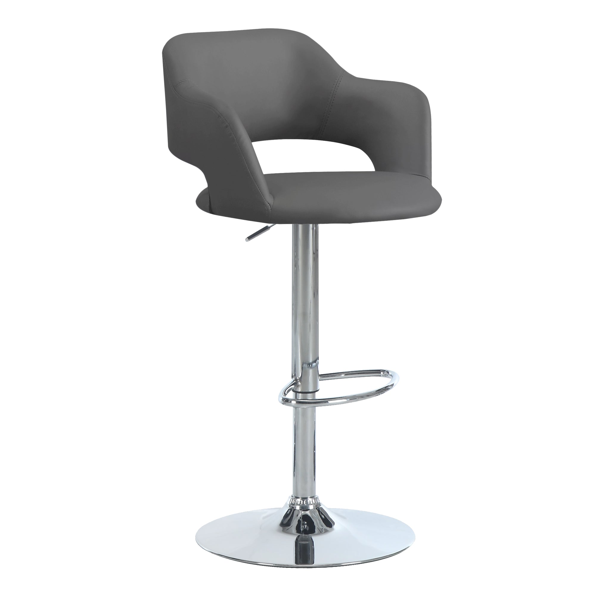 Monarch Specialties I 2364 Tabouret De Bar, Pivotant, Hauteur Bar, Ajustable, Métal, Pu D'aspect Cuir, Gris, Chrome, Contemporain, Moderne - Simple Boutique
