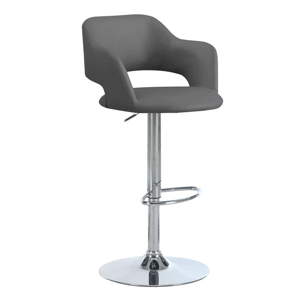 Monarch Specialties I 2364 Tabouret De Bar, Pivotant, Hauteur Bar, Ajustable, Métal, Pu D'aspect Cuir, Gris, Chrome, Contemporain, Moderne