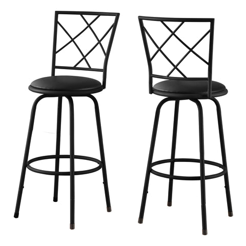 Monarch Specialties I 2375 Tabouret De Bar, Lot De 2, Pivotant, Hauteur Bar, Métal, Pu D'aspect Cuir, Noir, Contemporain, Moderne