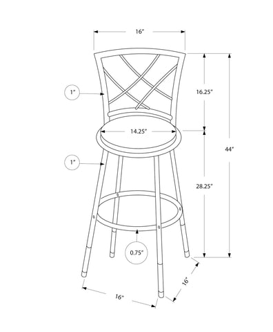 Monarch Specialties I 2375 Tabouret De Bar, Lot De 2, Pivotant, Hauteur Bar, Métal, Pu D'aspect Cuir, Noir, Contemporain, Moderne