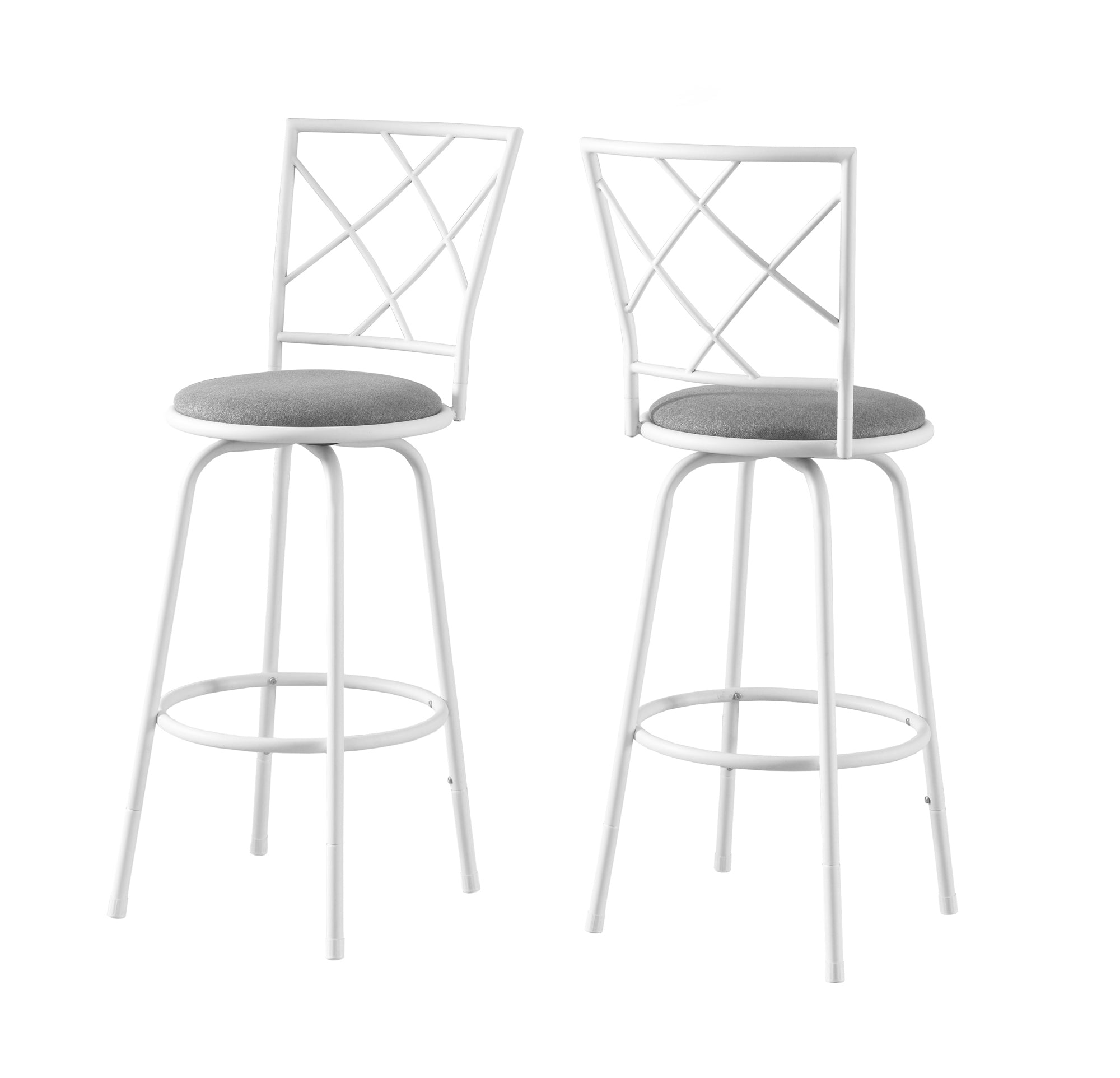 Monarch Specialties I 2377 Tabouret De Bar, Lot De 2, Pivotant, Hauteur Bar, Métal, En Tissu, Blanc, Gris, Contemporain, Moderne - Simple Boutique