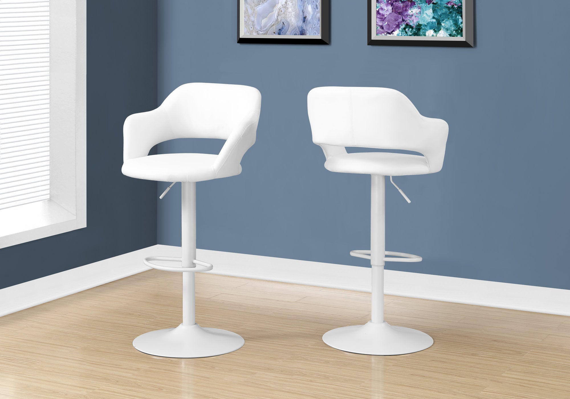 Monarch Specialties I 2382 Tabouret De Bar, Pivotant, Hauteur Bar, Ajustable, Métal, Pu D'aspect Cuir, Blanc, Contemporain, Moderne - Simple Boutique