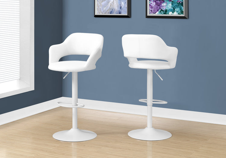 Monarch Specialties I 2382 Tabouret De Bar, Pivotant, Hauteur Bar, Ajustable, Métal, Pu D'aspect Cuir, Blanc, Contemporain, Moderne - Simple Boutique