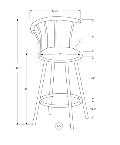 Monarch Specialties I 2398 Tabouret De Bar, Lot De 2, Pivotant, Hauteur Bar, Bois, Pu D'aspect Cuir, Noir, Contemporain, Moderne