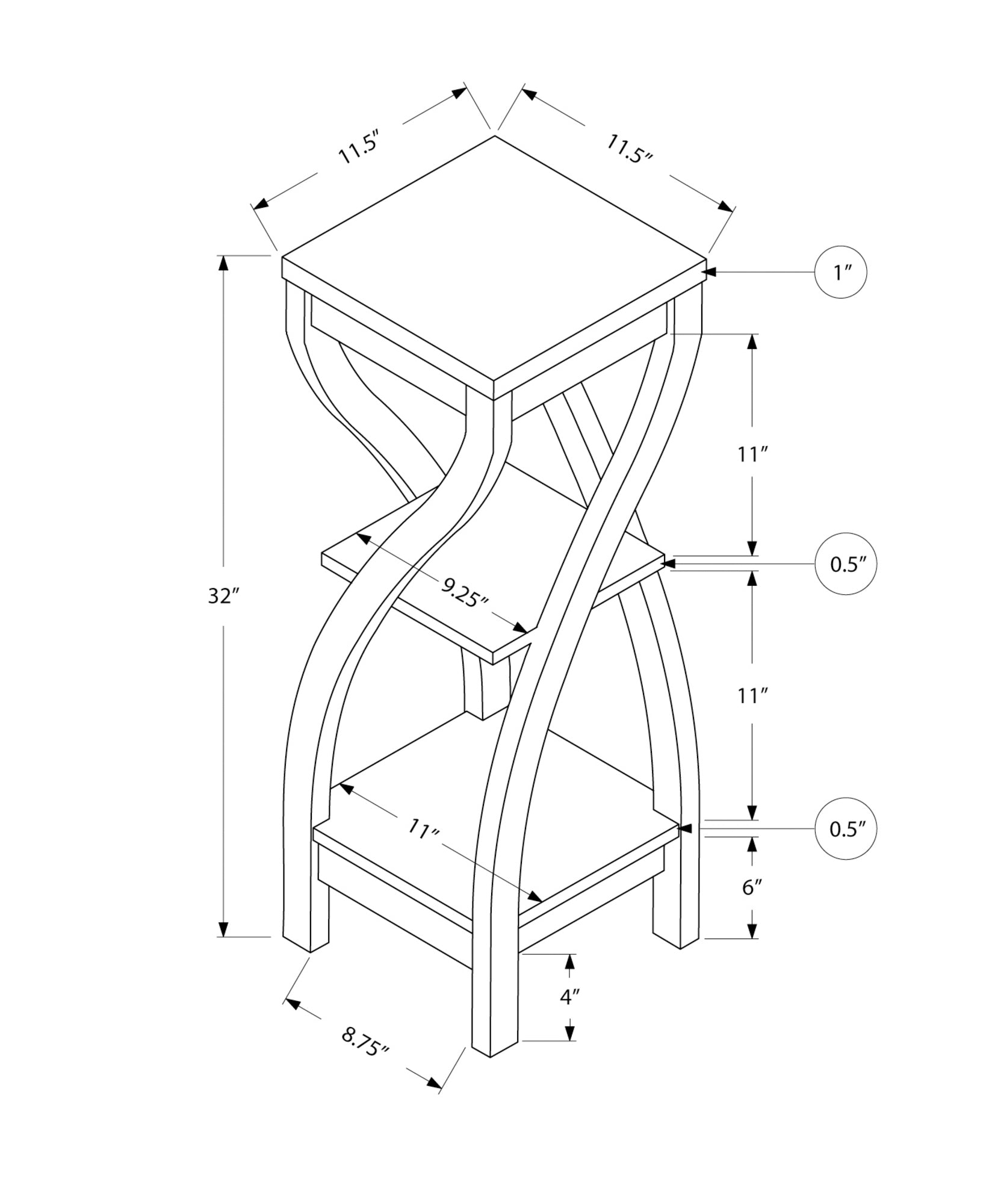Monarch Specialties I 2414 Table D'appoint, Côté, Bout, Support Pour Plantes, Carré, Salon, Chambre À Coucher, Stratifié, Noir, Transitionnel - Simple Boutique