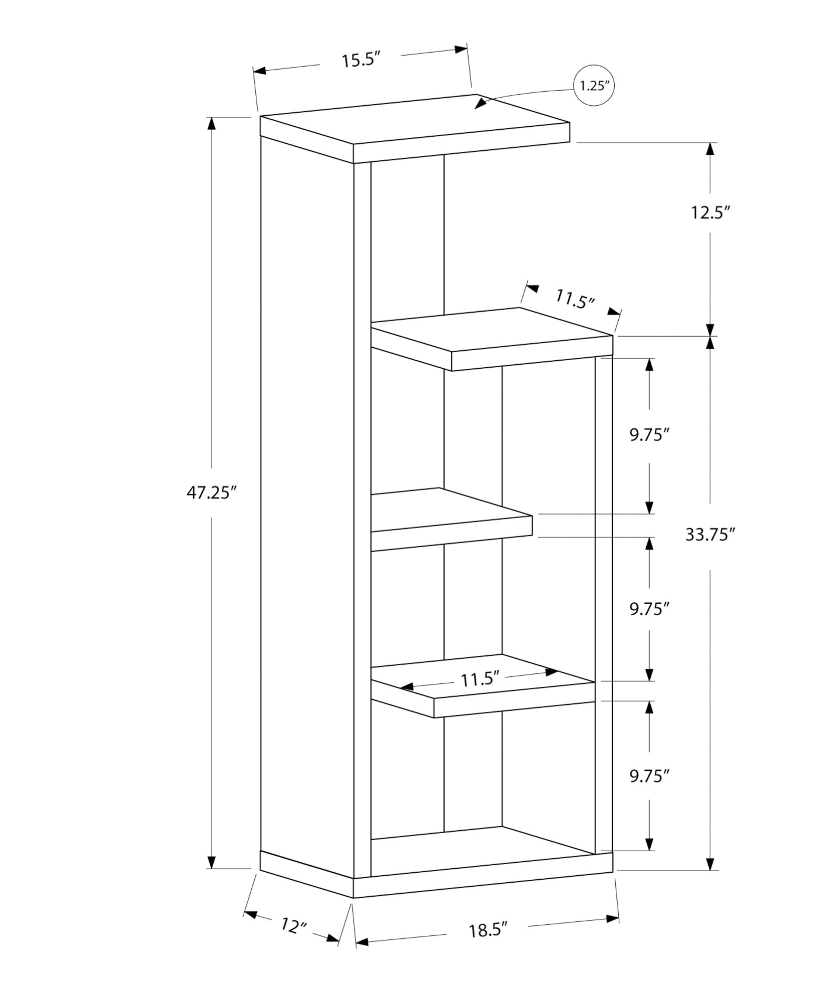 Monarch Specialties I 2467 Étagère À Livres, Étagère, Étagère, 4 Niveaux, 48"h, Bureau, Chambre À Coucher, Stratifié, Brun, Contemporain, Moderne - Simple Boutique