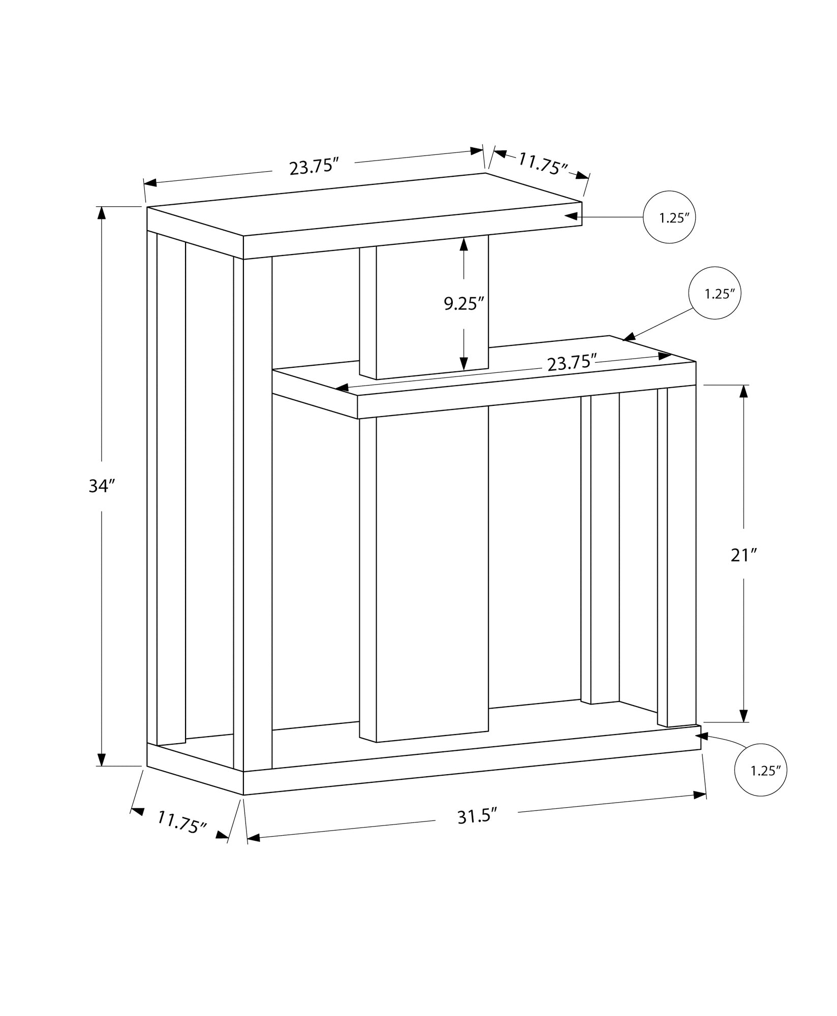 Monarch Specialties I 2472 Table D'appoint, Console, Entrée, Étroit, Sofa, Salon, Chambre À Coucher, Stratifié, Brun, Contemporain, Moderne - Simple Boutique