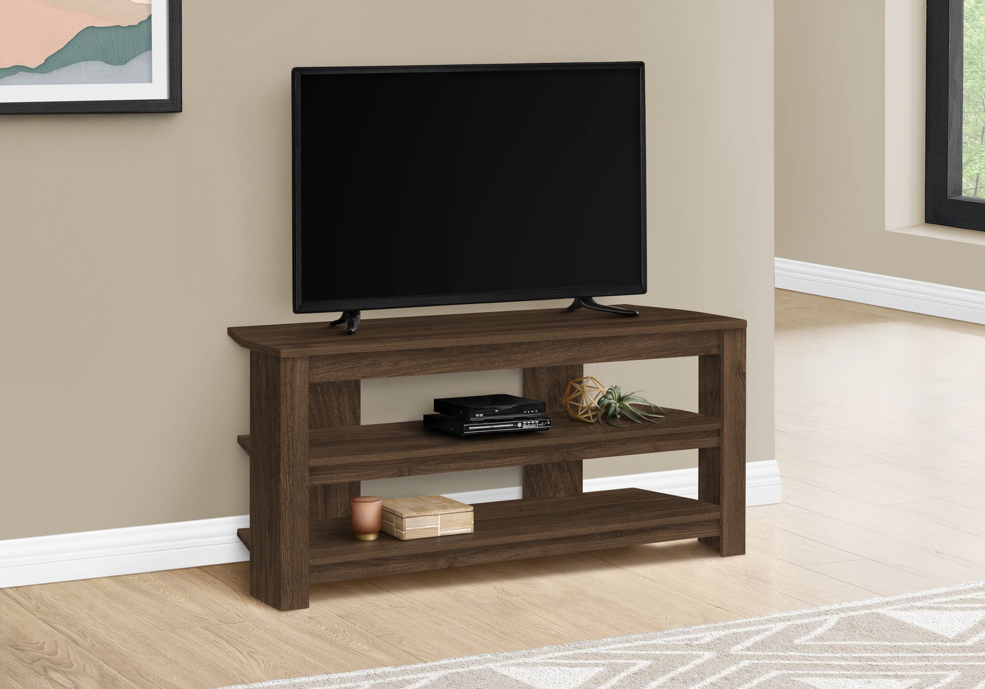 Monarch Specialties I 2505 Meuble Tv, 42 Pouces, Console, Centre De Divertissement Média, Étagères De Rangement, Salon, Chambre À Coucher, Stratifié, Noyer, Contemporain, Moderne - Simple Boutique