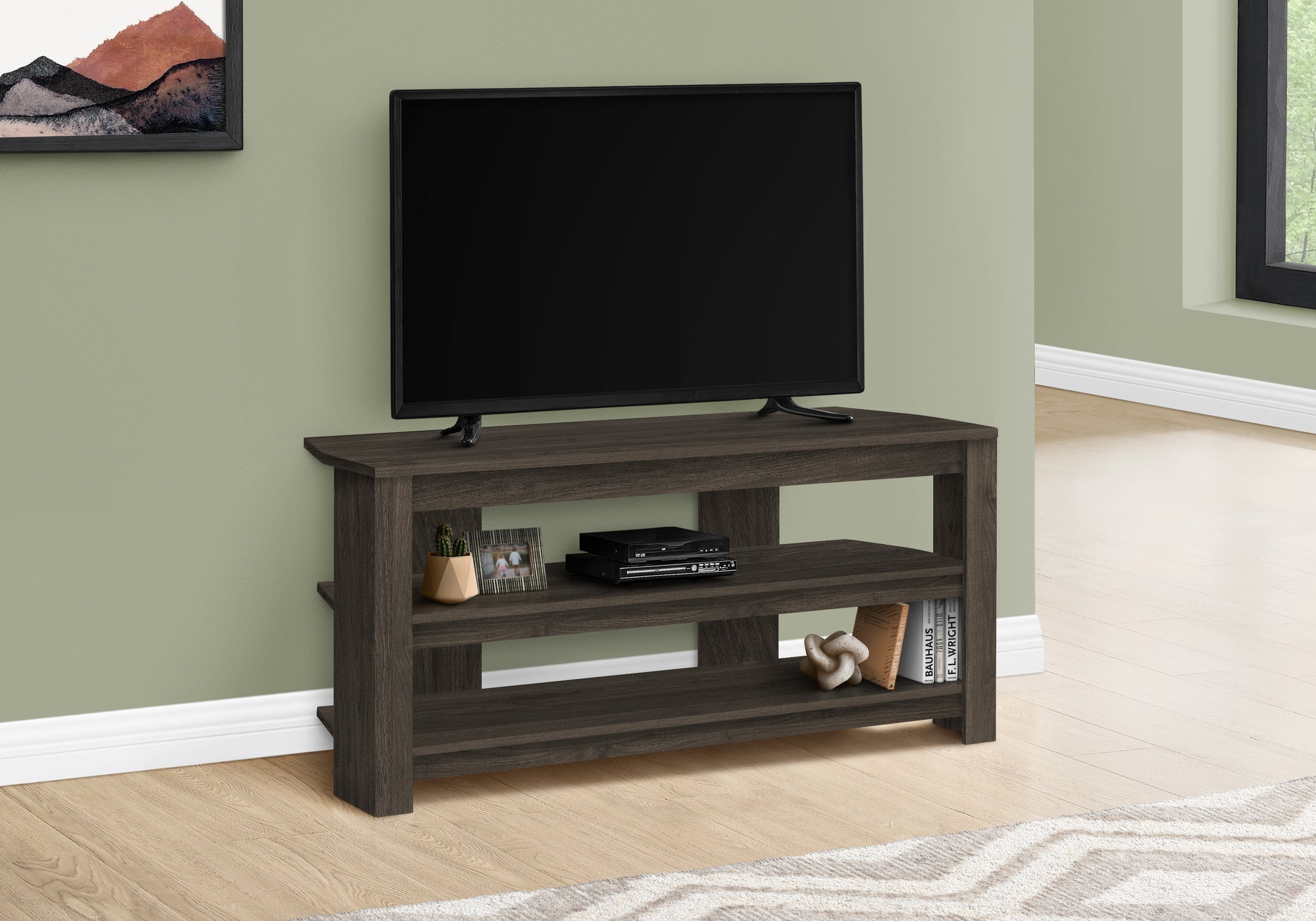 Monarch Specialties I 2514 Meuble Tv, 42 Pouces, Console, Centre De Divertissement Média, Étagères De Rangement, Salon, Chambre À Coucher, Stratifié, Brun, Contemporain, Moderne - Simple Boutique
