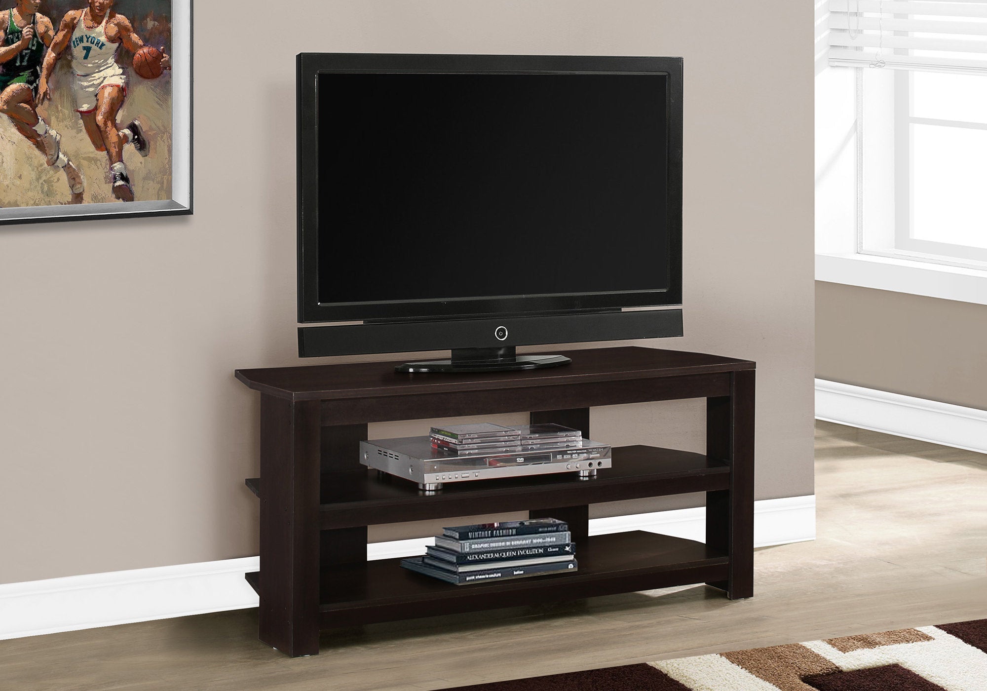 Monarch Specialties I 2568 Meuble Tv, 42 Pouces, Console, Centre De Divertissement Média, Étagères De Rangement, Salon, Chambre À Coucher, Stratifié, Brun, Contemporain, Moderne - Simple Boutique