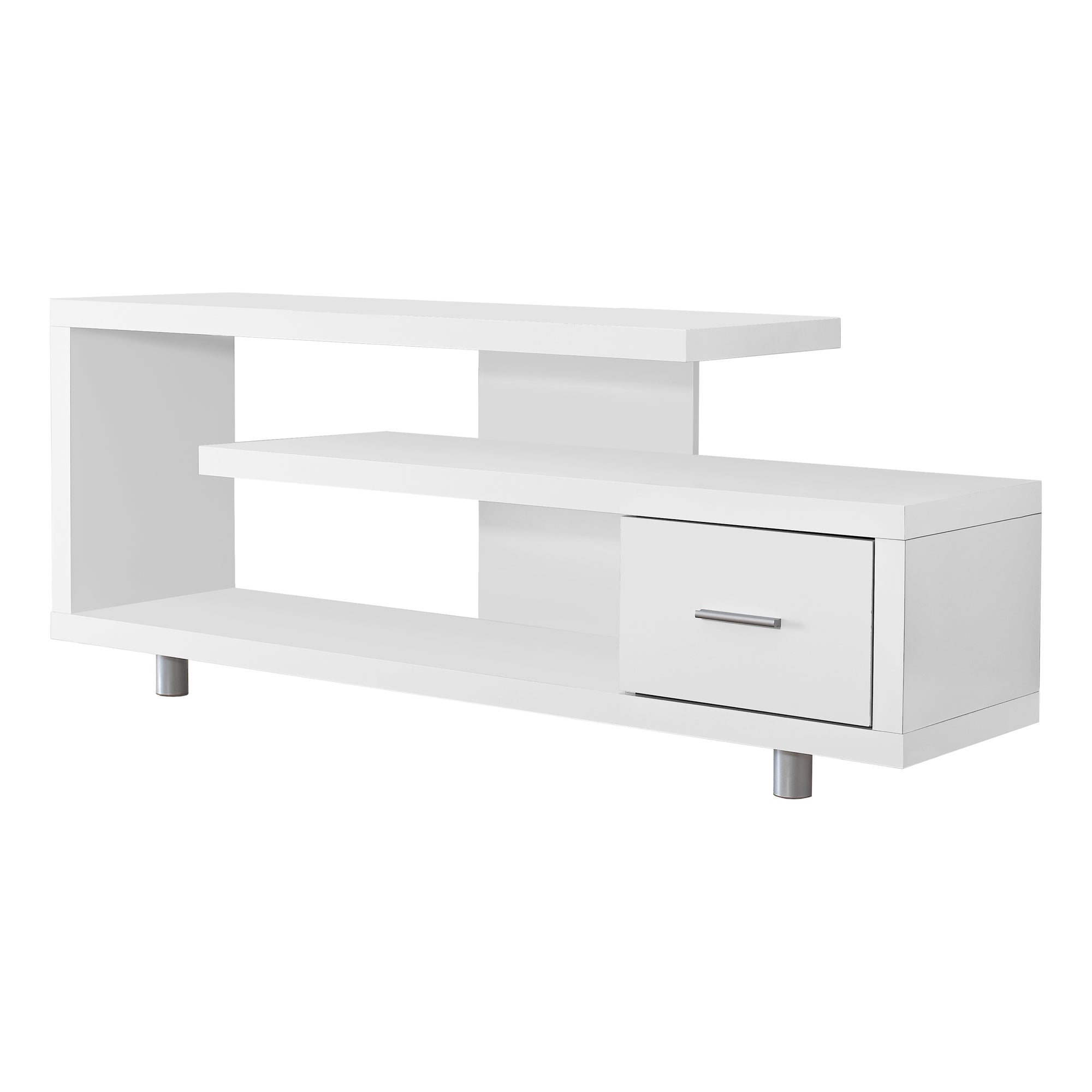 Monarch Specialties I 2573 Meuble Tv, 60 Pouces, Console, Centre De Divertissement Média, Unite De Rangement, Salon, Chambre À Coucher, Stratifié, Blanc, Contemporain, Moderne - Simple Boutique