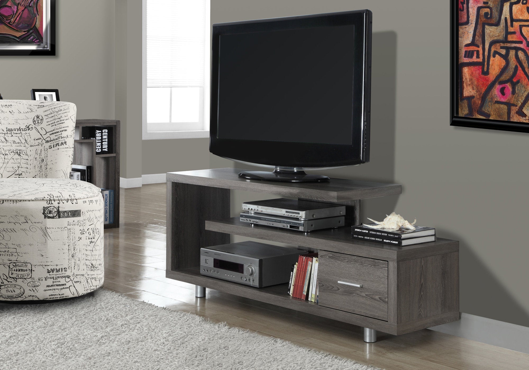 Monarch Specialties I 2574 Meuble Tv, 60 Pouces, Console, Centre De Divertissement Média, Unite De Rangement, Salon, Chambre À Coucher, Stratifié, Brun, Contemporain, Moderne - Simple Boutique