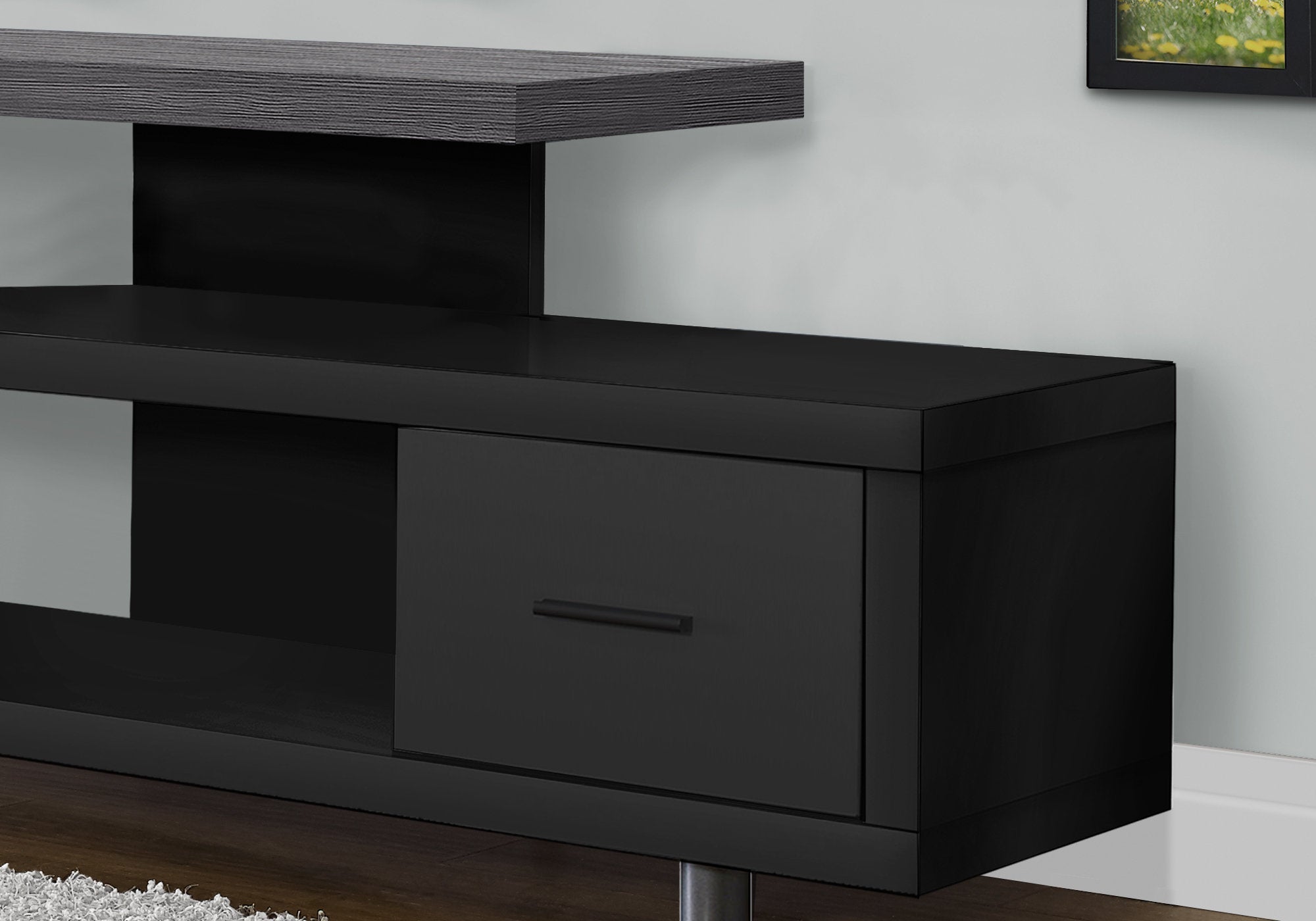 Monarch Specialties I 2575 Meuble Tv, 60 Pouces, Console, Centre De Divertissement Média, Unite De Rangement, Salon, Chambre À Coucher, Stratifié, Noir, Gris, Contemporain, Moderne - Simple Boutique