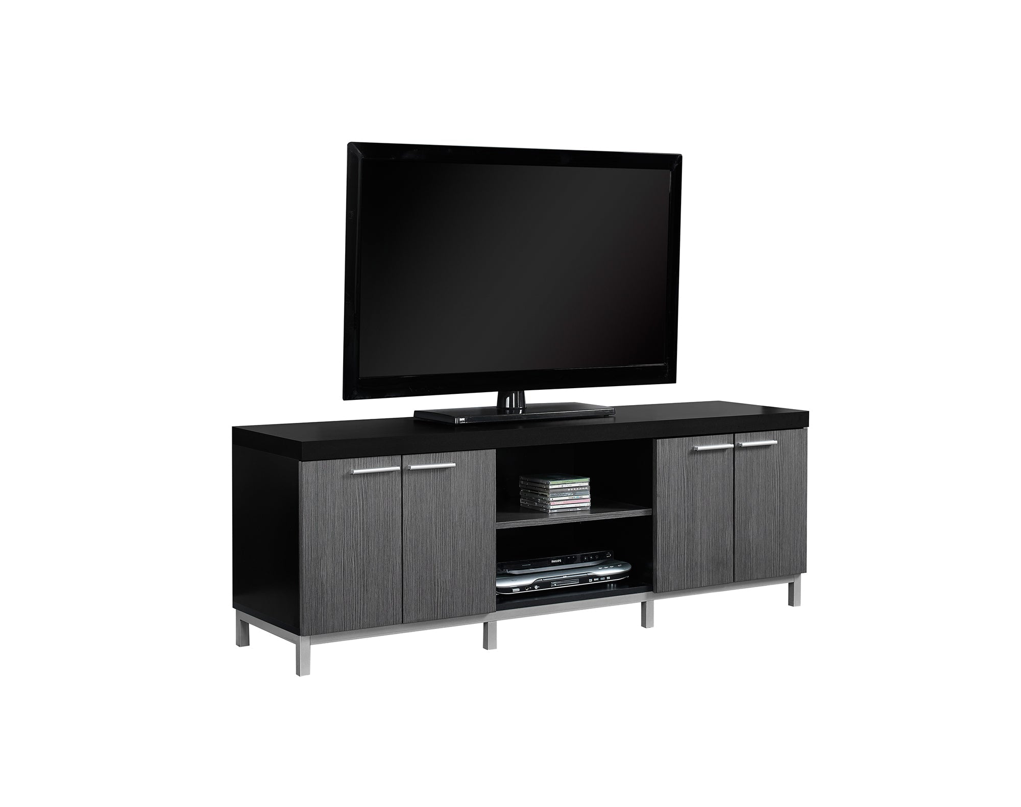 Monarch Specialties I 2590 Meuble Tv, 60 Pouces, Console, Centre De Divertissement Média, Unite De Rangement, Salon, Chambre À Coucher, Stratifié, Noir, Gris, Contemporain, Moderne - Simple Boutique