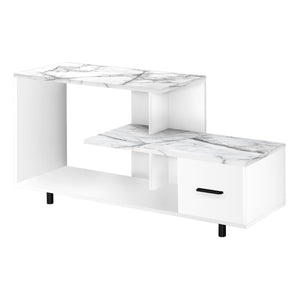 Monarch Specialties I 2609 Meuble Tv, 48 Pouces, Console, Centre De Divertissement Média, Tiroir De Rangement, Salon, Chambre À Coucher, Stratifié, Aspect Marbre Blanc, Contemporain, Moderne - Simple Boutique