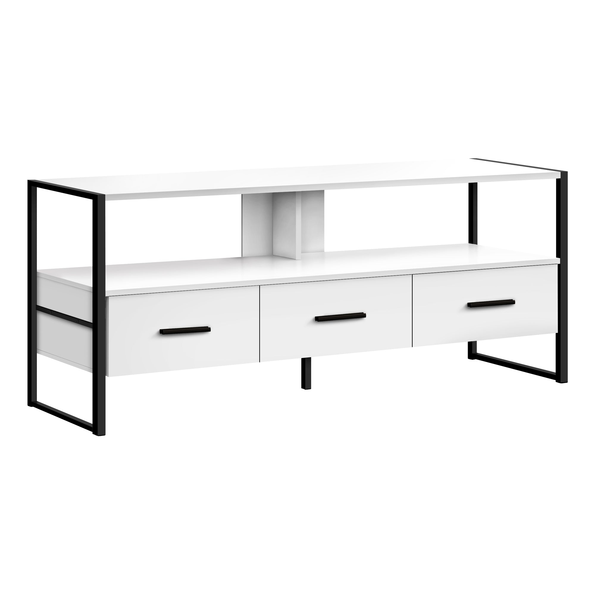 Monarch Specialties I 2615 Meuble Tv, 48 Pouces, Console, Centre De Divertissement Média, Tiroirs De Rangement, Salon, Chambre À Coucher, Stratifié, Métal, Blanc, Noir, Contemporain, Moderne - Simple Boutique