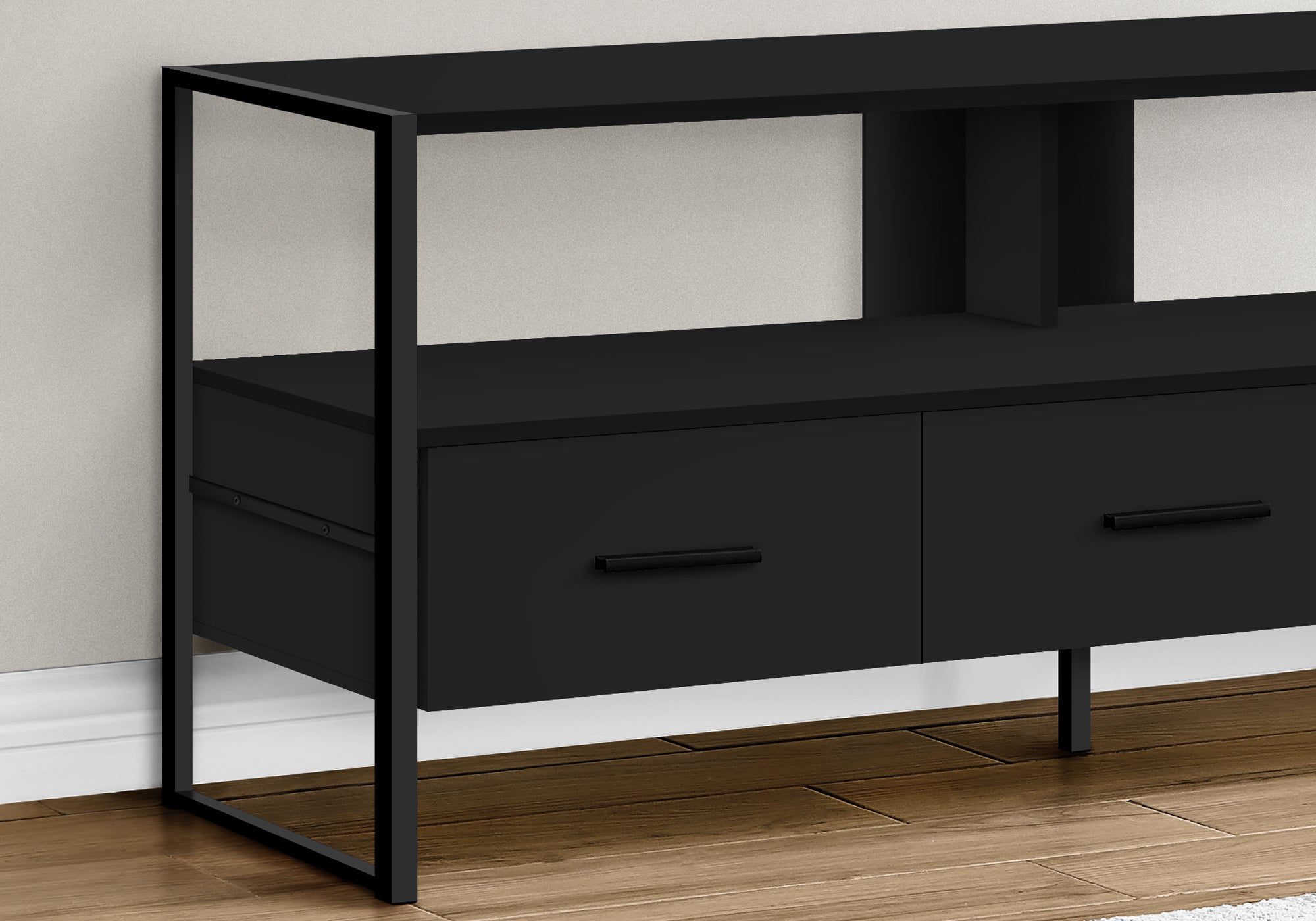 Monarch Specialties I 2616 Meuble Tv, 48 Pouces, Console, Centre De Divertissement Média, Tiroirs De Rangement, Salon, Chambre À Coucher, Stratifié, Métal, Noir, Contemporain, Moderne - Simple Boutique