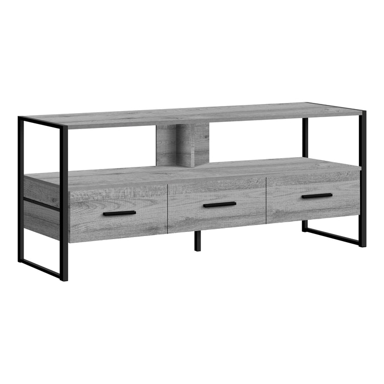Monarch Specialties I 2617 Meuble Tv, 48 Pouces, Console, Centre De Divertissement Média, Tiroirs De Rangement, Salon, Chambre À Coucher, Stratifié, Métal, Gris, Noir, Contemporain, Moderne - Simple Boutique
