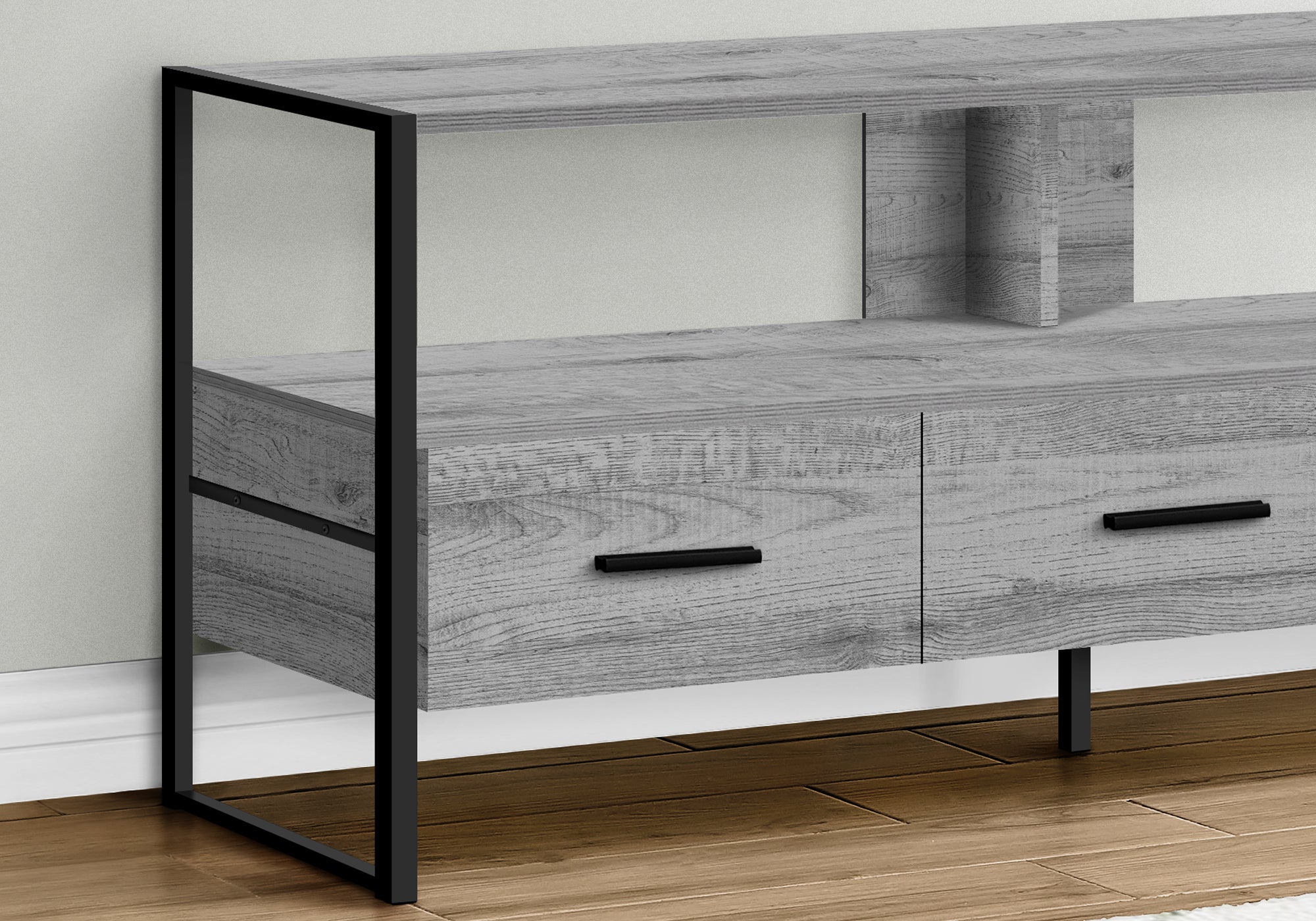 Monarch Specialties I 2617 Meuble Tv, 48 Pouces, Console, Centre De Divertissement Média, Tiroirs De Rangement, Salon, Chambre À Coucher, Stratifié, Métal, Gris, Noir, Contemporain, Moderne - Simple Boutique