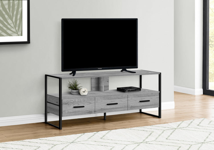 Monarch Specialties I 2617 Meuble Tv, 48 Pouces, Console, Centre De Divertissement Média, Tiroirs De Rangement, Salon, Chambre À Coucher, Stratifié, Métal, Gris, Noir, Contemporain, Moderne - Simple Boutique