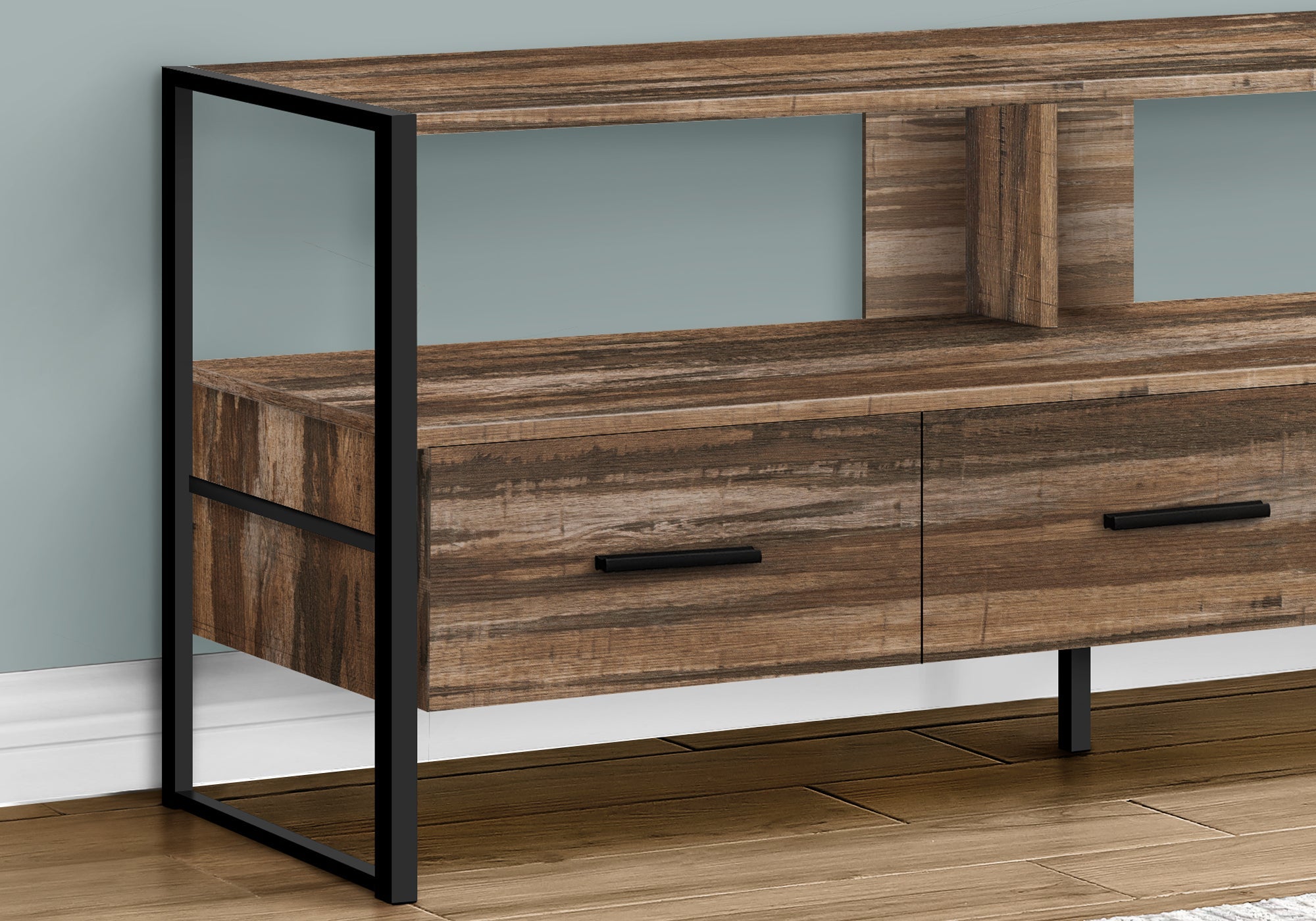 Monarch Specialties I 2619 Meuble Tv, 48 Pouces, Console, Centre De Divertissement Média, Tiroirs De Rangement, Salon, Chambre À Coucher, Stratifié, Métal, Brun, Noir, Contemporain, Moderne - Simple Boutique