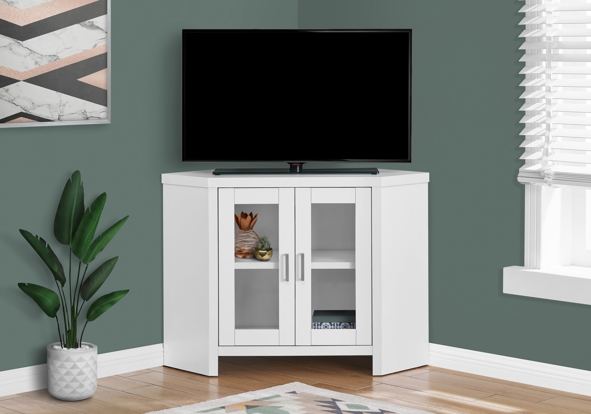 Meuble tv blanc 2 portes avec rehausse tv de salon design