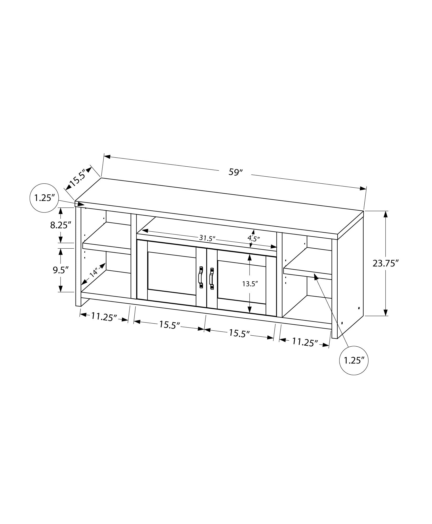 Monarch Specialties I 2743 Meuble Tv, 60 Pouces, Console, Centre De Divertissement Média, Unite De Rangement, Salon, Chambre À Coucher, Stratifié, Noir, Transitionnel - Simple Boutique